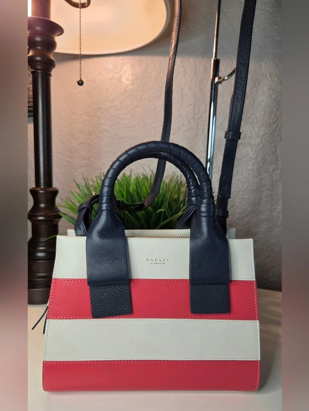 Radley London Finch Lane Stripe Leather Small Grab Crossbody Satchel